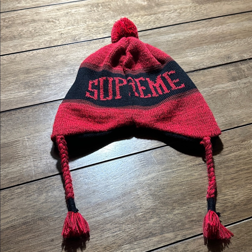 Supreme Red and Black Earflap Beanie - Picture 2 of 3